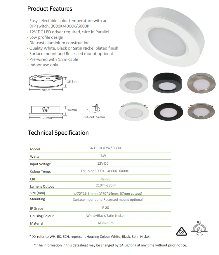 3A 3W Led Cabinet Lights DL103