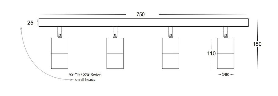 3A Lighting 4 Lights bar adjustable 2144