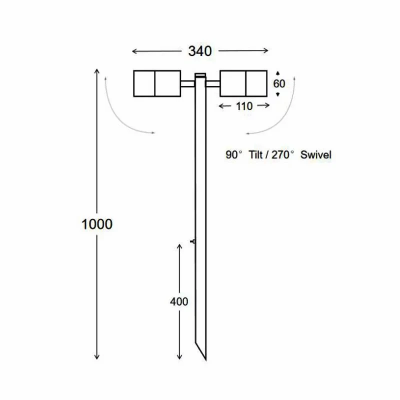 3A Lighting Double Head Garden Spike Light 1M