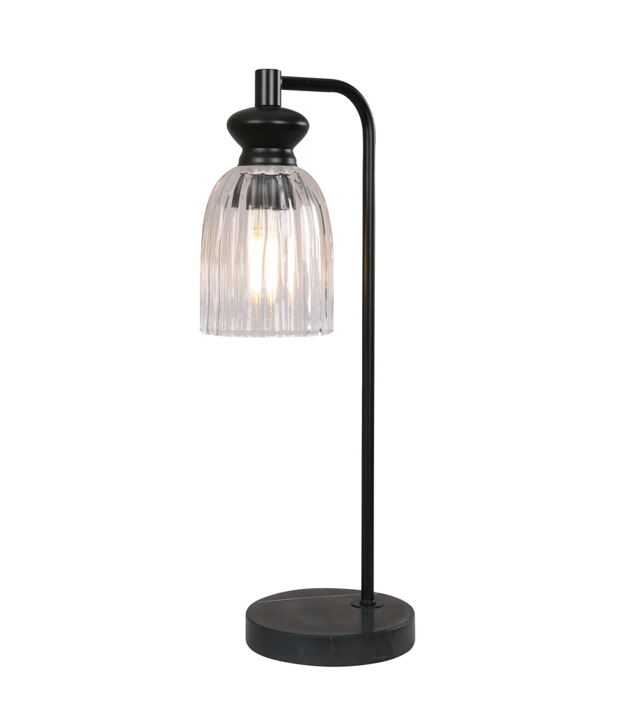 CLA Sino Interior Ellipse Clear Glass Shade Marble Base Table Lamps