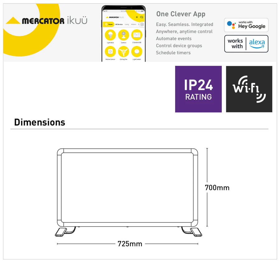 Mercator Ikuü 1000W Smart WIFI Panel Heater