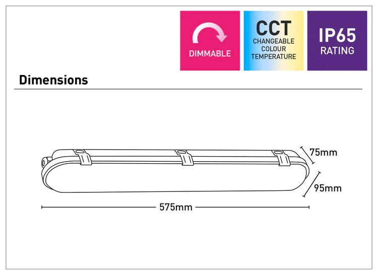 Mercator Luca 60cm Dual power Tri-proof LED Batten Light