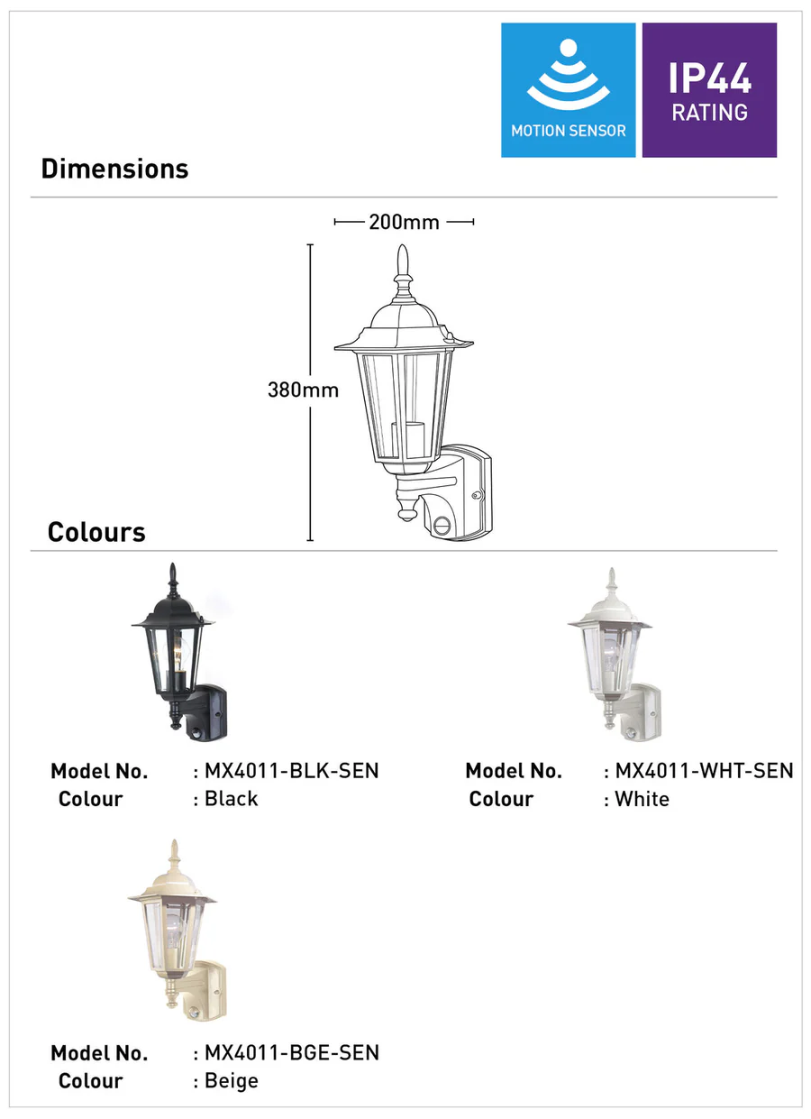 Mercator Tilbury Outdoor Wall Light with Sensor