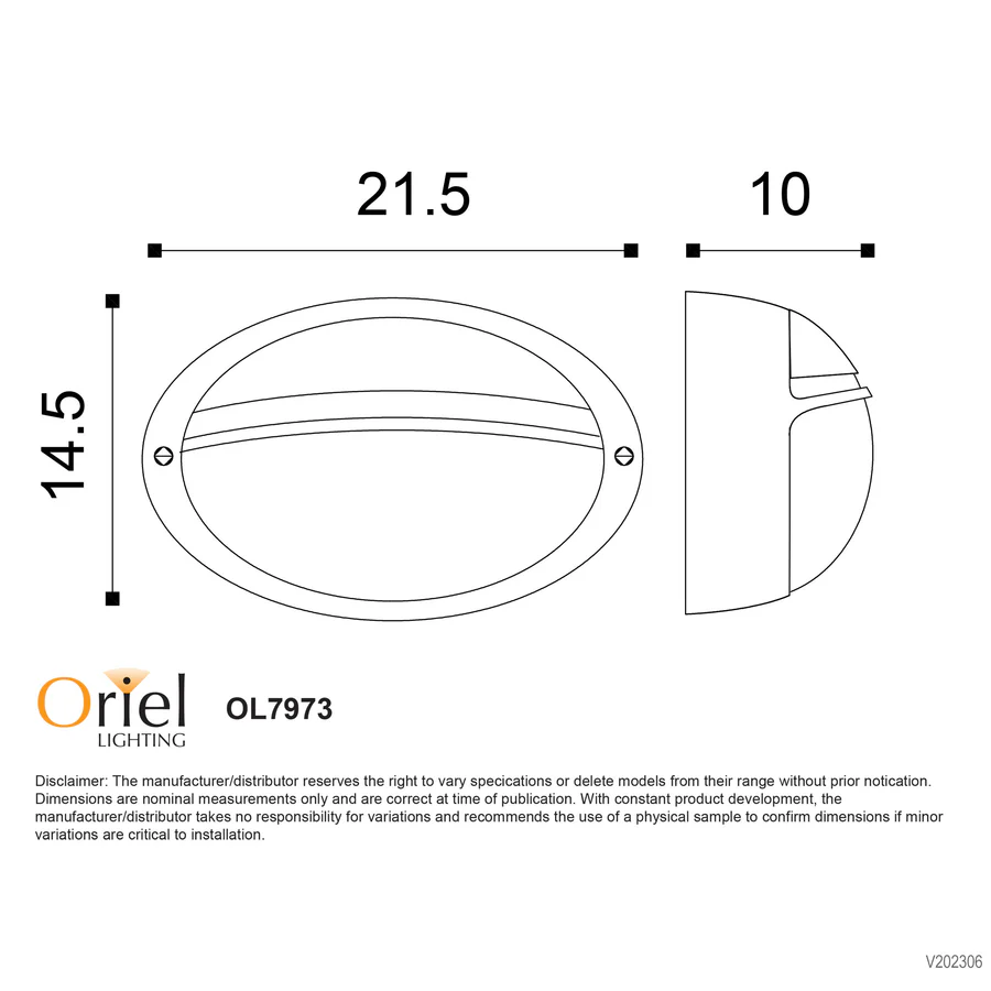 Oriel Lighting GALAXY EYELID SMALL 240v Oval Outdoor Eyelid Bunker IP54