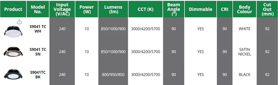 SAL Ecogem S9041TC LED Downlight 10W Dimmable IP44 Tri-colour