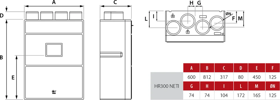 Vortice HR300 NETI Ultra-compact Ventilation Unit with Inbuilt Heat Recovery