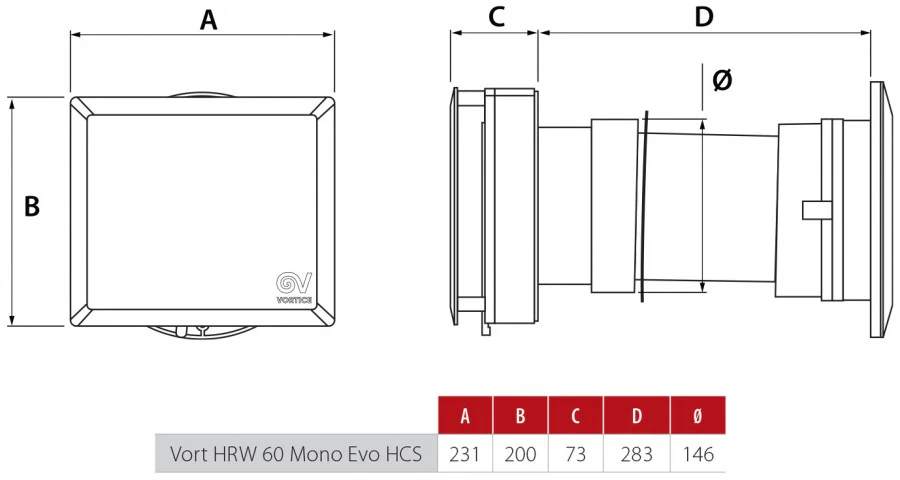 Vortice Vort HRW 60 Mono Evo HCS Decentralised Single Room Heat Recovery Unit